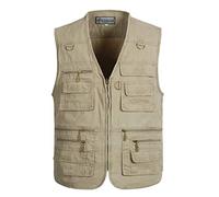 Multi-pocket vest Men Cotton Summer New Male Casual Thin Sleeveless Jacket With Many Pockets Mens Photographer Baggy Waistcoat (color : Beige, Size : 5XL)