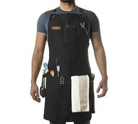 Multi Pocket Work Apron Cotton Canvas, Adjustable Cross Back Straps for BBQ, Cooking, or Workshop Unisex