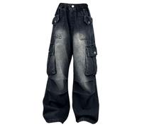 Multi Pockets Cargo Denim Pants for Girls Kids Toddler Baggy Loose Wide Leg Streetwear Trousers High Waist Trendy Loose Ripped Jeans for Teens Teen Pants Size 10-12(Black, 13-14 Years)
