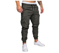 Multi Pockets Cargo Trousers Mens: Mens Cargo Pants Long Leg Mens Cargo Trousers Elasticated Waist Mens Combat Pants Slim Fit Chinos Pants Stretch Work Pants Men Drawstring Leggings Dark Gray