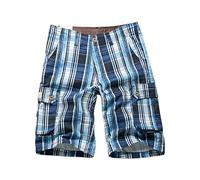 Multi Pockets Mens Checked Cargo Shorts, Summer Casual Breathable Plaid Short Trousers with Button Placket Leisure Short Work Trousers Cargo Shorts Loose Fit Comfortable Outdoor Half Pants