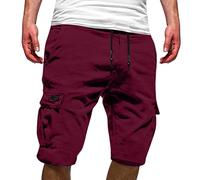 Multi Pockets Shorts for Men UK Summer Elastic Waisted Pants Casual Knee Length Trousers with Zipper Sport Outdoor Cargo Pant Mens Loose Fit Plain Trouser Lightweight Comfy Shorts