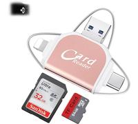Multi-Port 4 in1 Universal SD TF Card Reader,Usb C Sd Tf Memory Card Reader,4 In1 Card Reader,Lightning Sd Card Reader,Sd Card USB Adapter,Multifunctional TF Memory Card Reader (Pink)