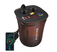 Multi-Port Car Charger - Fast Charge Adapter, Cup Holder Power Inverter | USB Charging Hub Five-Device Splitter Automotive Travel Console Organizer Voltage Protection Compact Accessory Set