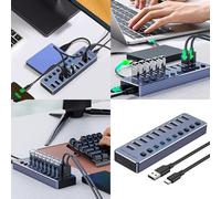 Multi Port USB3.0 Adapter Featuring 4/7/10 Port 5Gbps DC2V For Fast Data Transfer And Device Charging Metal USB Adapter