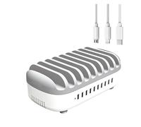 Multi Ports USB Charging Station Dock PD120W 5V 2.4A USB Fast Charger For Office Bar Tablet Fast Safe(White With Cable)