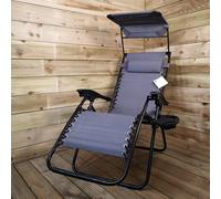 Multi Position Garden Gravity Relaxer Chair Sun Lounger with Sun Canopy in Grey