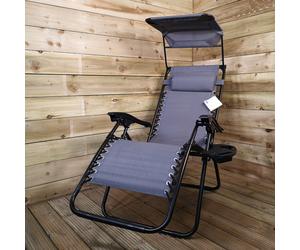 Multi Position Garden Gravity Relaxer Chair Sun Lounger with Sun Canopy in Grey