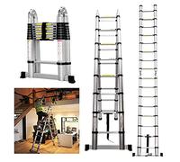 Multi-Purpose 3.8M Aluminium Portable Telescopic Ladder DIY Extendable A-Frame Ladder Extension 12 Steps DIY Attic Ladder Easy for One Person to Operate