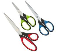 Multi-Purpose 3 Piece Scissor Set - Stainless Steel, Multi-Coloured and High Grade. Handy Hobby 14cm, Kitchen/General use 17cm & Crafting/Sewing 21cm. Soft Grip. Ideal for Household & Office.