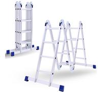 Multi-Purpose 6 IN 1 Aluminium Combination Ladder - Heavy Duty 15.4ft (4.7m) Tall Step Ladder with Locking Hinges, 4 x 4 Steps, Anti-Slip Feet, Lightweight & Portable - Max Load 330.6 lbs (150 kg)
