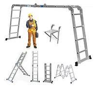 Multi-Purpose Aluminum Alloy Combination Ladder 4.7M/15.5FT Folding Step Ladders 150kg/330lbs Capacity 16 Steps with 1 Free Platform for Indoor Outdoor Works, EN131