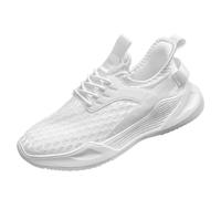 Multi-Purpose Athletic Sneakers Low-Top Round Toe Breathable Mesh Lightweight EVA Midsole MD Outsole Running Walking Sports Shoes Large Sizes,White,8 UK