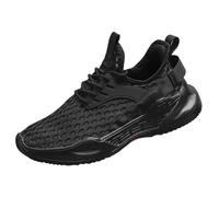 Multi-Purpose Athletic Sneakers Low-Top Round Toe Breathable Mesh Lightweight EVA Midsole MD Outsole Running Walking Sports Shoes Large Sizes,Black,8 UK