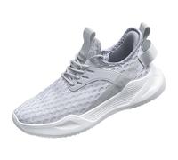 Multi-Purpose Athletic Sneakers Low-Top Round Toe Breathable Mesh Lightweight EVA Midsole MD Outsole Running Walking Sports Shoes Large Sizes,Grey,11 UK