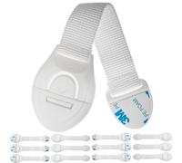 Multi-Purpose Child Safety Locks, 12 pcs, in White, for Cabinet, Drawer, Toilet, Trash Can, Microwave, Refrigerator, Baby Safety Strap, Baby Proof Cupboard Latches, Toddler Proofing Lock