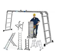 Multi Purpose Combination Ladder 4.7M 15.5FT Foldable Step Ladders Aluminium 150kg Capacity 16 Steps EN131 with 1 Free Platform for Indoor Outdoor Works
