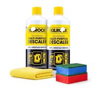 Multi-Purpose Descaler 1Ltr (Pack of 2) - Extra Strength Limescale Remover for Kettles, Coffee Machines, Showers & Taps | Heavy-Duty Hard Water Cleaner | Includes Sponge & Microfibre Cloth