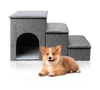 Multi Purpose Dog Steps Featuring Three Steps Foldable Design with Pet House Attachment Suitable as Ramp or Ladder for All Sized Dogs Cats