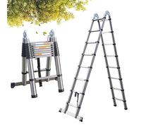Multi-Purpose Extendable Ladders 2.5M+2.5M A-Frame 5M Straight Ladder Adjustable Height Stainless Steel Portable Lader Easy Movement EN131 Safe Standard MAX Load 330LB