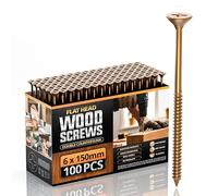 Multi Purpose Flat Head Wood Screws, 6 x 150mm 100pcs, Zinc Galvanized Single Thread Wood Screws Kit, Self Tapping Assortment Ideal for Diy,Furniture Fix, and Repairs