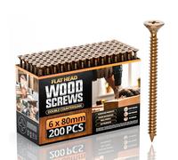 Multi Purpose Flat Head Wood Screws, 6 x 80mm 100pcs, Zinc Galvanized Single Thread Wood Screws Kit, Self Tapping Assortment Ideal for Diy,Furniture Fix, and Repairs