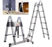 Multi-purpose Folding Ladder - 12.5ft/3.8m, 12 Steps, Foldable Loft Climbing Ladder for Home Stairs & Window Cleaning, A-Frame 1.9m+1.9m, Stainless Steel