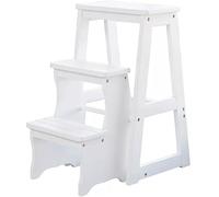Multi-Purpose Folding Step Stool 3-Tier Pine Wood Storage Rack for Bedroom Flower Stand Shoe Bench - White (Size: 64x56x3 cm)