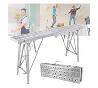 Multi-Purpose Folding Work Platform, Heavy Duty Steel Construction, Adjustable Height, 1.2mm Thick Top, Galvanized Frame, 200kg Load Capacity, Non-Slip Feet for Indoor/Outdoor Use(L:160cm)