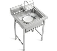 Multi-Purpose Freestanding Stainless Steel Sink with Stand & Tap, Heavy Duty Utility Sink for Kitchen, Laundry, Garage, Workshop, Outdoor & Catering Use