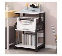 Multi-Purpose Home Printer Stand Industrial Office Desk with Wood Top Black & White Printer Side Table for Organizing Supplies Compact Storage Solution