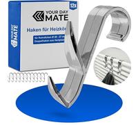 Multi-Purpose Hooks for Round radiators, 12 pcs, high-Gloss Chrome, Radiator Hooks for Pipe thicknesses Ø 0.79-1.06", Bathroom Radiator Straps, Towel Hook, Bathrobe Hook, Towel Rail Hanger