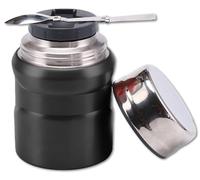Multi-Purpose Hot/Cold Thermal Food Flask 495ml Stainless Steel Insulated BPA Free Double Walled Vacuum Soup Container with Folding Spoon for School, Office, Travel, Camping (Matt Black)