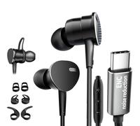 Multi-Purpose In-Ear Wired Headphones Deep Bass - Noise-Canceling Clear Calls, Sports Mode,Wired Earbuds with Mic Noise Reduction Compatible with iPhone 17 16 15, Android, Tablets (USB C plug)