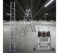 Multi-Purpose Industrial Ladder 5M(2.5M+2.5M) Stainless Steel Herringbone A-Type Straight Ladder, Max. Height 16.4FT, Max. Loading Capacity 330lbs