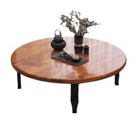 Multi-Purpose Japanese Folding Coffee Table Round Foldable Legs Ideal for Small Spaces Camping Dining Office Study No Assembly Required (Brown 80x80cm/32''x32'')