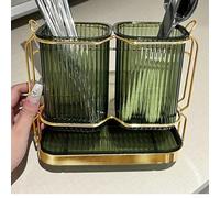 Multi Purpose Kitchen Utensil Holder Wall Mounted Organizer for Spoons, Forks, and Cutlery (金色+轻奢绿)