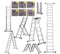 Multi-Purpose Ladder 4.7M Aluminium Folding Step Ladder 14 in 1 Combination w/Platform Lightweight Heavy Duty Max Capacity Up to 330lbs