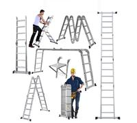 Multi-Purpose Ladder 4.7M Aluminium Folding Step Ladder 14 in 1 Combination w/ Platform Lightweight Heavy Duty Max Capacity Up to 330lbs