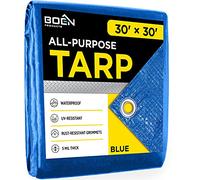 Multi-Purpose Large Tarp Waterproof Cover | Blue, 30' x 30' 5 Mil Thick | Rip Proof Tarps | Thick Weave Material, UV Resistant Great for Tarpaulin Canopy Tent, Boat, RV or Pool Cover