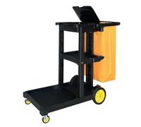 Multi-Purpose Laundry Cart with 3-Tier Storage Rolling Cleaning Trolley with Bag Ideal Hotel Room Service Cart for Restaurants & Hospitality Black