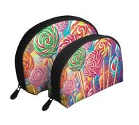Multi Purpose Lollipop Printed Makeup Bags 2-Piece Portable Shell Travel Toiletry Bag