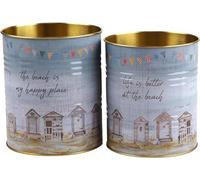 Multi Purpose Metal Storage Tins - Nautical Coastal Beach Hut - Set of 2