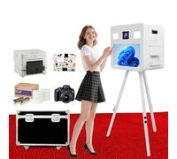 Multi-Purpose Photo Booth Machine with 21.5'' Touch Screen with Printer can be Placed Inside and Camera,Magic Mirror Photobooth for Taking Selfies,Wedding Events (White, Full Set)