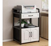 Multi-Purpose Printer Stand with Locking Wheels Wood Printer Shelf with Drawers & File Cabinet Mobile Printer Cart for Home Office Black H89cm/35in