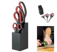 Multi-Purpose Set Of three Scissors And Three Tier Black Wooden Storage Block