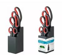 Multi-Purpose Set Of three Scissors And Three Tier Black Wooden Storage Block