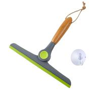 Multi-Purpose Silicon Squeegee, Rotating Blade Silicon Squeegee with Wooden Handle, Silicone Scraper Cleaner Tool Heavy Duty Window Scrubber for Glass Shower Door Windshield Mirror, 10 inch