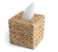 Multi-Purpose Square Water Hyacinth Woven Storage Box, Napkin Holder & Desktop Organizer, Handmade Tissue Storage Basket for Home Office