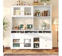 Multi-Purpose Storage Cabinet with Glass Door, Wine Glass Holder, Metal Handles, Multi-Layered Storage Unit, 145L x 39W x 171H cm, White Aosom UK